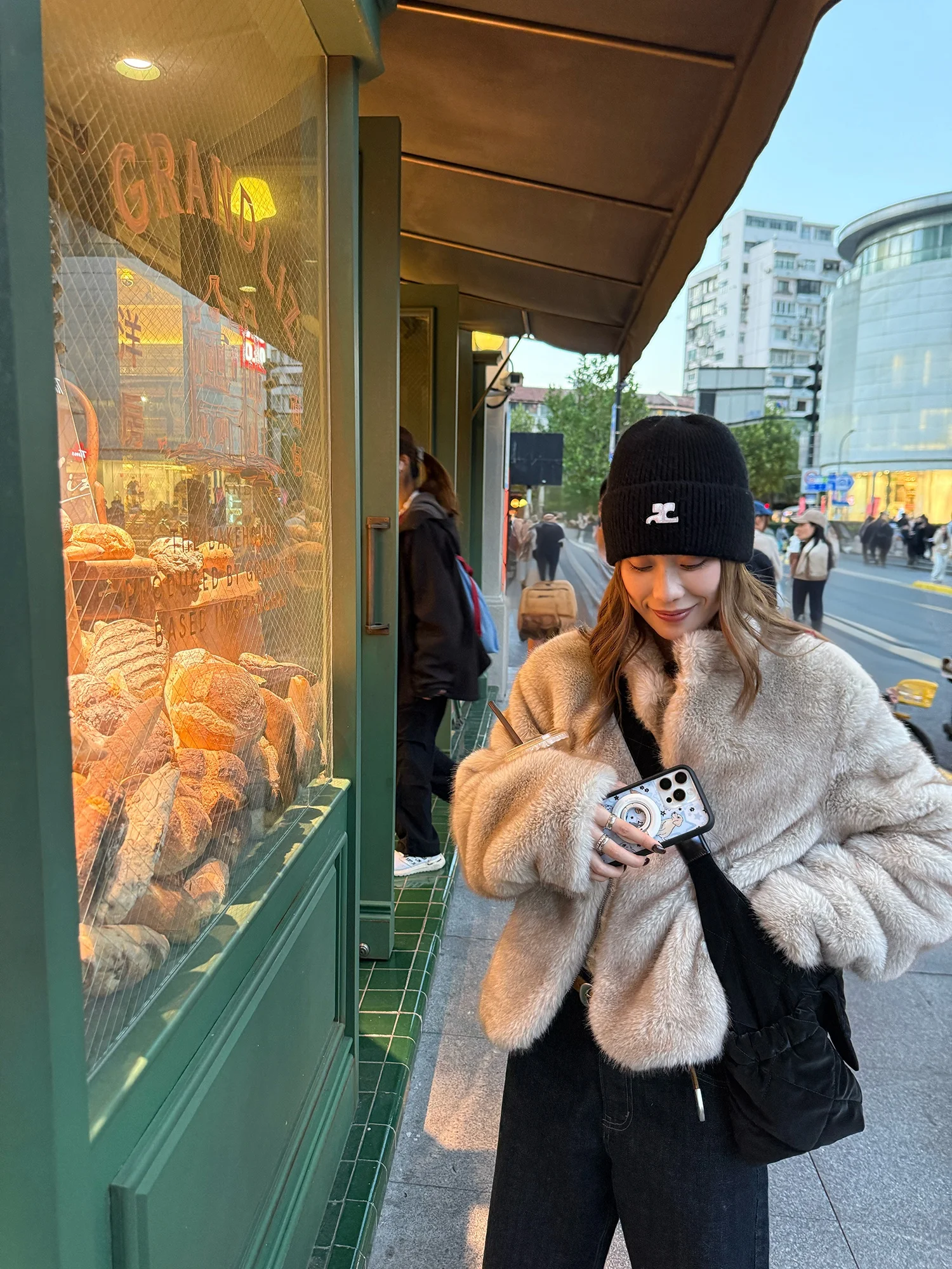 LelyMooch Design Originale Retro Oats Warm Coffee Giacca Invernale da Donna in Pelle Eco-Dyed con Colletto Piccolo e Caldo