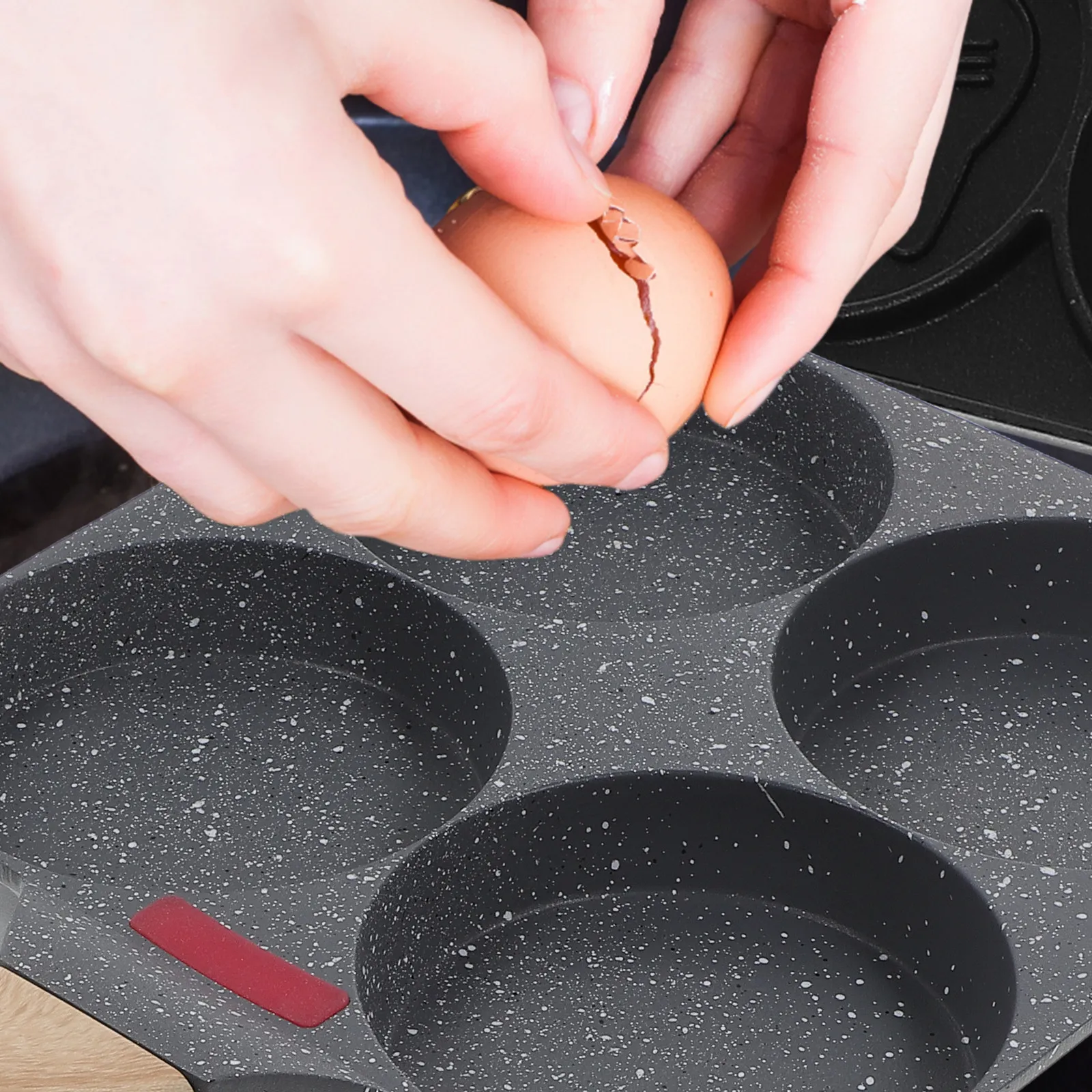 4-Cup Nonstick Egg Frying Pan Premium Heavy Duty Mini Pancake Skillet for Omelettes Sliders Crepes Japanese Breakfast Cooking