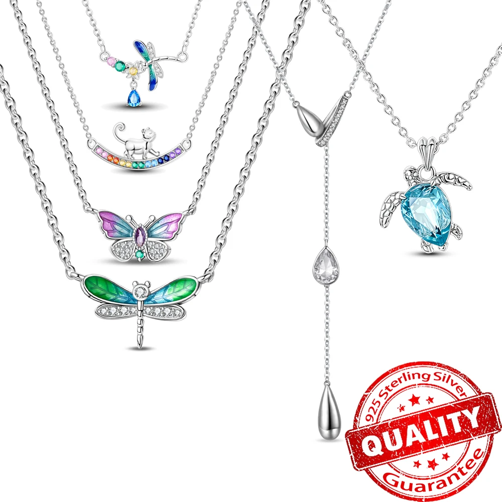 Leisure 925 Sterling Silver Turtle Dragonfly Butterfly Cat Rainbow Lotus Fireflies Necklace Fun And Leisurely Boutique Gifts