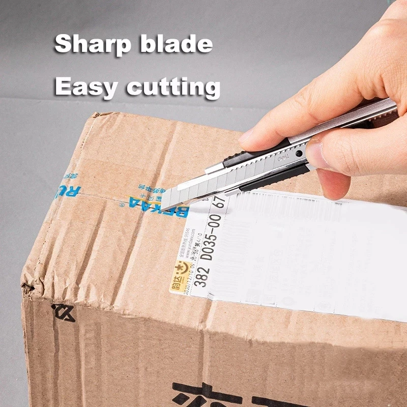 Deli Retractable Cutter 9/18mm 30/90 Degree Blade Utility Knife Carbon Steel Self-Locking Design Cutting Tools Wallpaper Carton