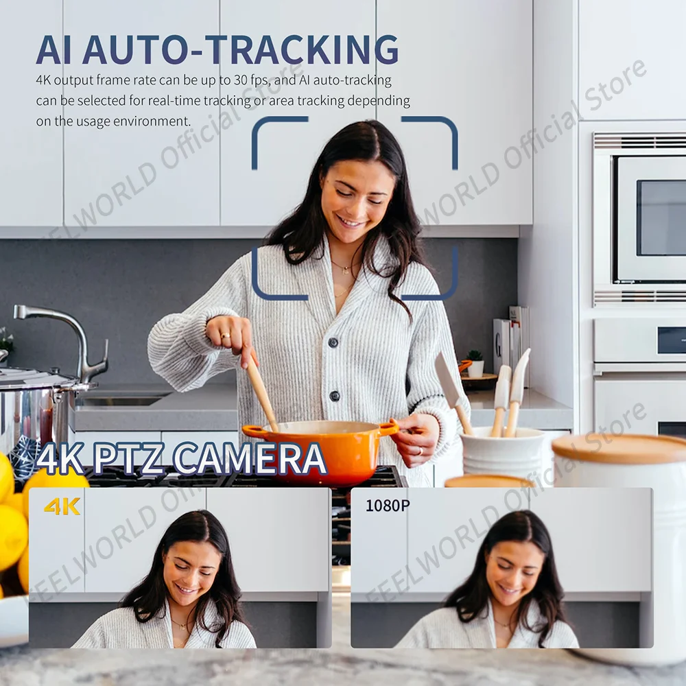 FEELWORLD-Camera PTZ per streaming live, zoom ottico 4K 12X 4K 12X, tracciamento automatico umano AI4K UHD HDMI USB IP, telecomando a basso rumore