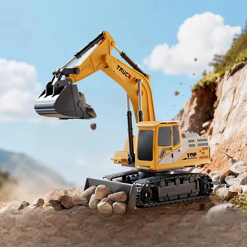 Alloy remote-controlled excavator toy car with lights, audio system, electric engineering vehicle, children's birthday gift view 5