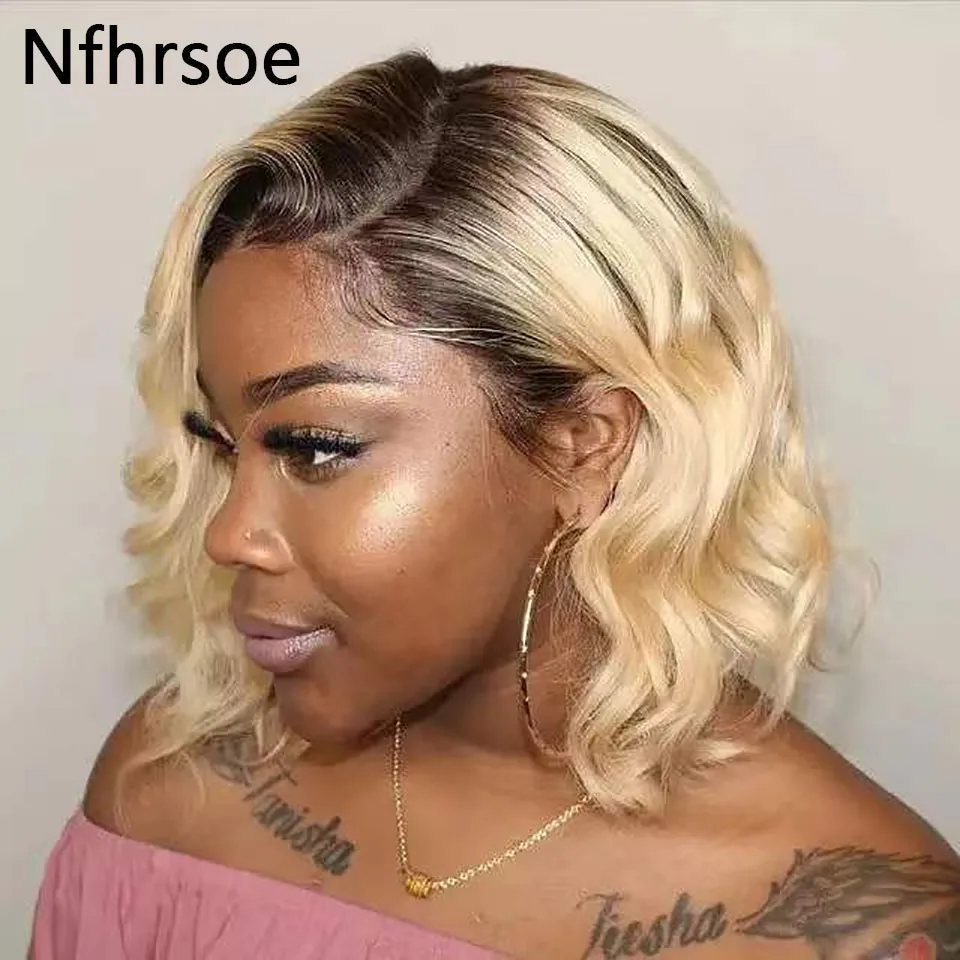 

4T 613 Ombre Короткий прямой боб 13x4 Парик фронта шнурка - 100% человеческие волосы, предварительно выщипанные бесклеевые волосы, парик для косплея, ролевые игры для женщин