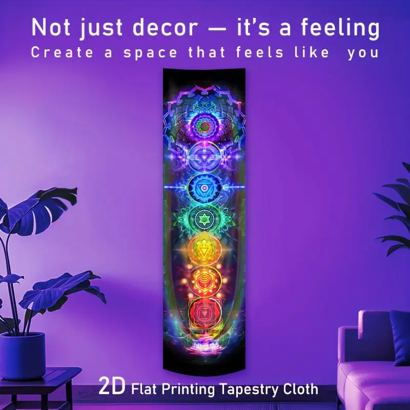 VIKAMA Blacklight Seven Energy Centers Meditation Glyphs Reactive Vertical Tapestry Spiritual Wall Art Decor Soft Durable Cozy