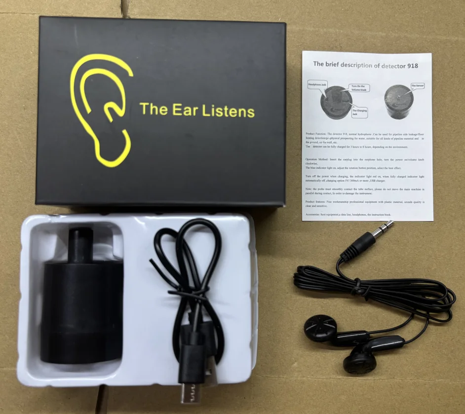 Detektor wycieków wody o wysokiej czułości, 110 cm miękki biały kabel słuchawkowy, wielofunkcyjny detektor dźwięku do wykrywania wycieków w rurach.