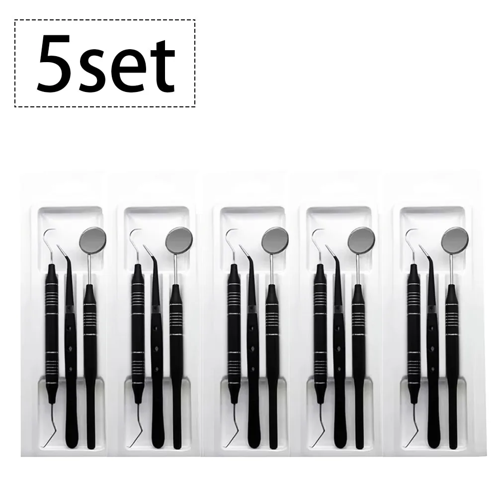 

3 Piece or 5 Piece Dental Set with Mouth Mirror Tweezers Curved Probe for Professional Teeth Cleaning and Oral Examination