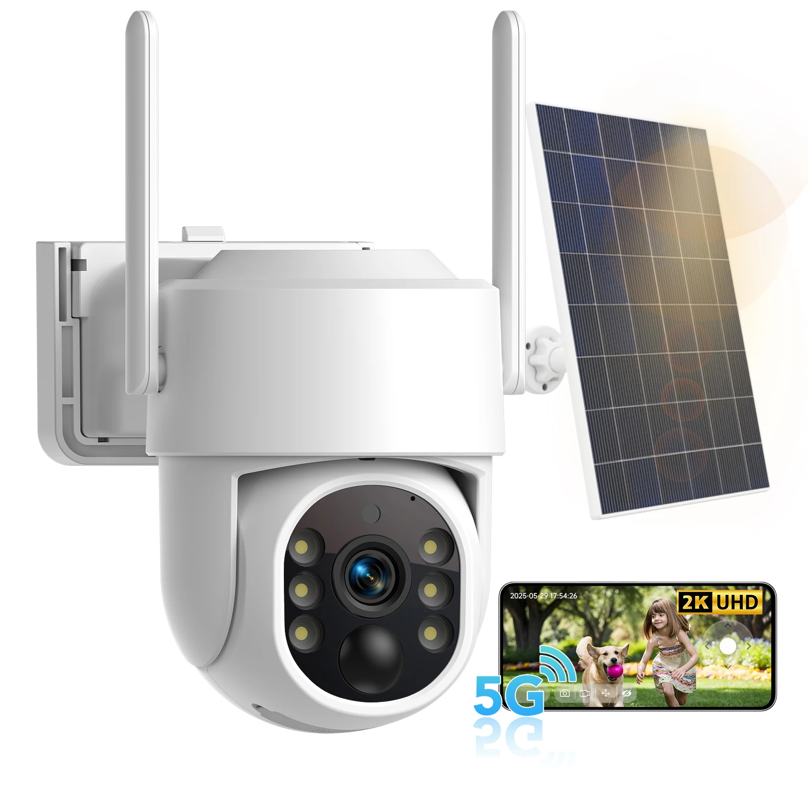 

WESECUU WiFi PTZ Camera Outdoor Wireless Solar IPCamera 4MP HD Built-in Battery Video Surveillance Camera Long Time Standby
