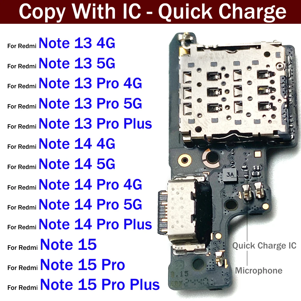 New For XIaomi Redmi Note 13 14 15 Pro Plus 4G 5G USB Charging Port Dock Charger Plug Connector Board Flex Cable