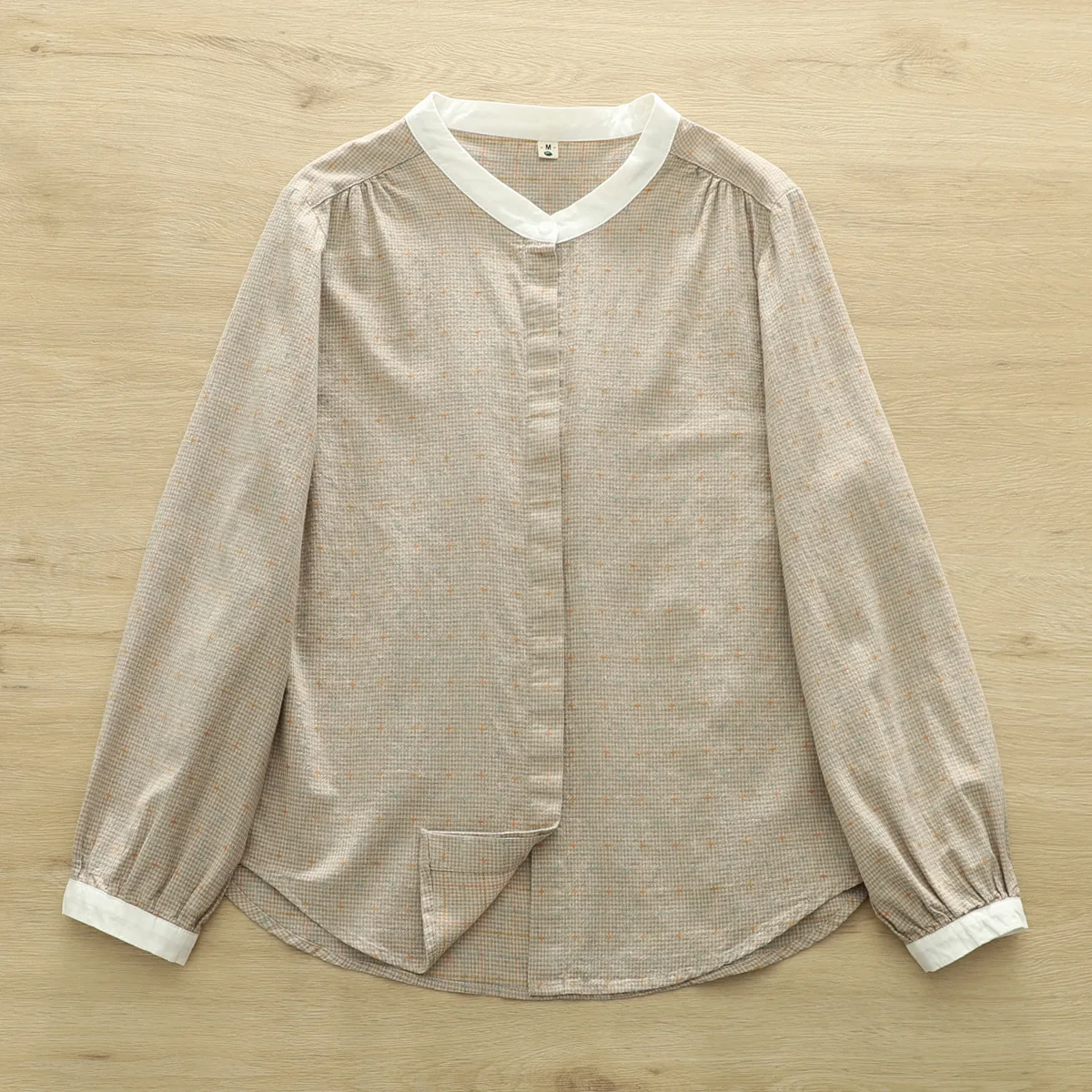 2025 Eleganckie koszule damskie Japońska moda stójka koszule w kratę bluzki z długim rękawem 100% przędza bawełniana koszule damskie w kratę