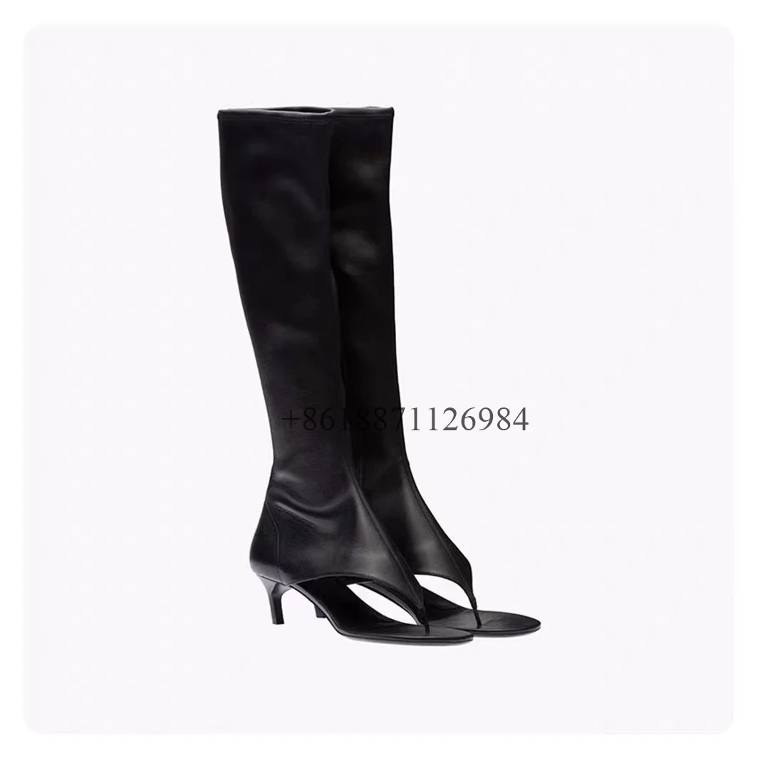 

2024 New Soild Color Round Toe Summer Women Flip Flop Sandals Stiletto High Heels Side Zipper Design Large Size Boots