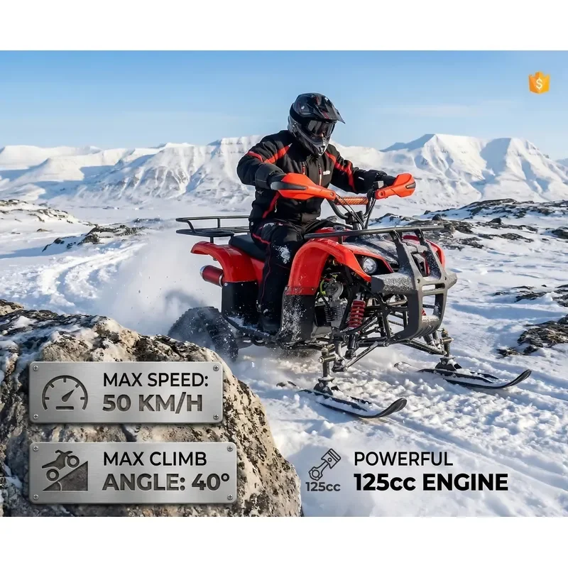 Motorcycle Snow Track 125CC 4 Stroke Quad Bike Four-wheel Sled Beach Ice Snow Quad Vehicle Snow Field Rental Off-road