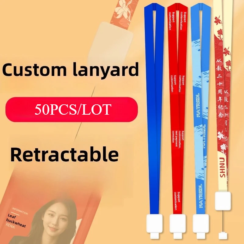 50PCS Custom Retractable Lanyards for ID Badge Card Holder Neck Hanging Strap for Exhibition Card