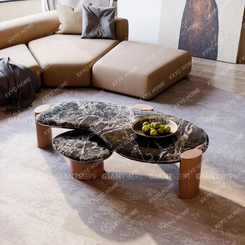 X-S oval natural marble retro cloud coffee table living room combination HG