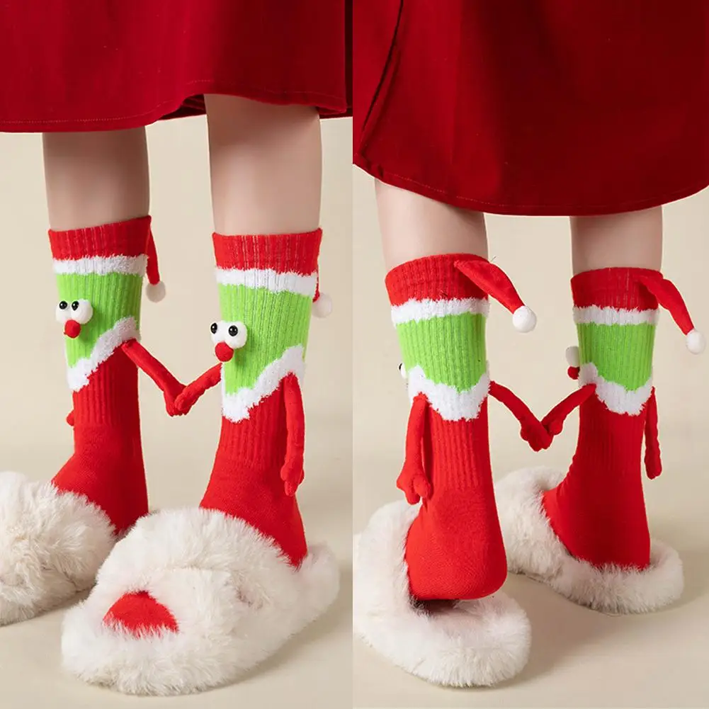 Lustige magnetische handgehaltene Weihnachtsstrumpfsocken, japanischer Stil, Unisex-Baumwollsocken mit mittlerer Wade, kreatives festliches Geschenk