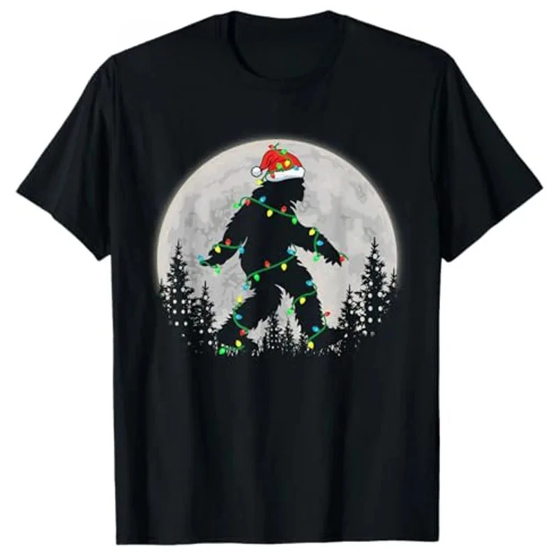 

Bigfoot Santa Christmas Tree Lights с принтом забавная рождественская футболка Sasquatch женская модная футболка с графическим нарядом повседневная одежда