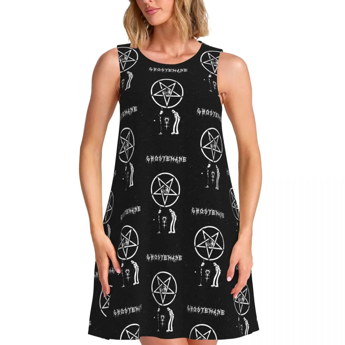 

Женское платье без рукавов Ghostemanes на заказ с 3D принтом в стиле хип-хоп, металлический рок для отпуска, путешествий, пляжные платья без рукавов, платье