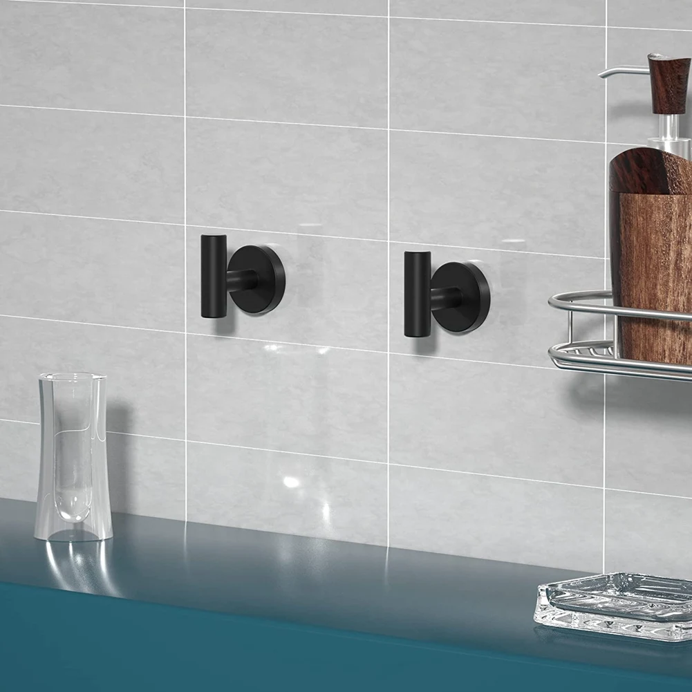 ABWR-6PCS Matte hitam kait jubah tugas berat gantungan pintu handuk jubah pakaian kabinet lemari spons kait untuk kamar mandi