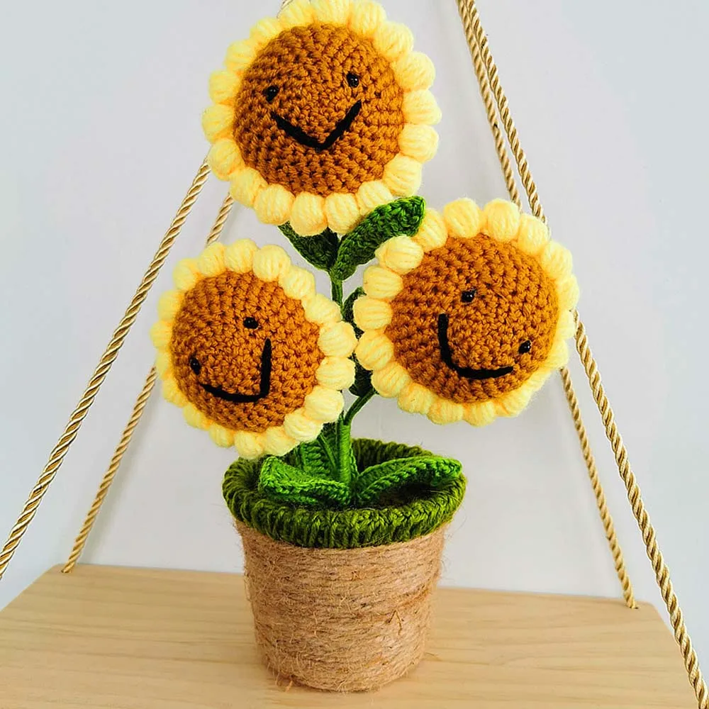 Decoration Toy Home Decoration Flowers Rose Flowers Knitted Potted Plush Doll Plush Plants Toy Plants Plush Stuffed Plush Toys