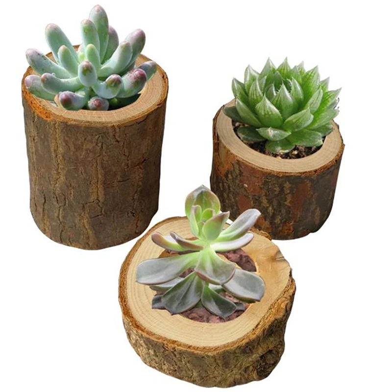 1PC Mini Birthday Cake Candle Stand, Creative Pure Manual Wooden Bark Candlestick, Indoor Flower Pot Home Decoration Ornament