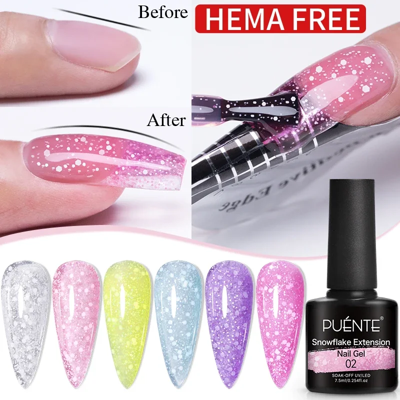 7.5ML Neon Colors Snowflake Extension Nail Gel Polish Hema Free Glitter Sequins Builder Nail Gel Semi-Permanent UV Nail Varnish