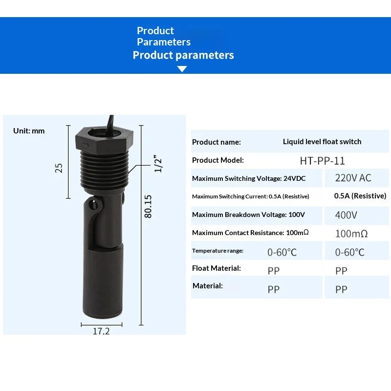 PP Mini Plastic Float Switch, Liquid Level Switch, Water Level Sensor for Water Dispenser and Water Purifier Equipment