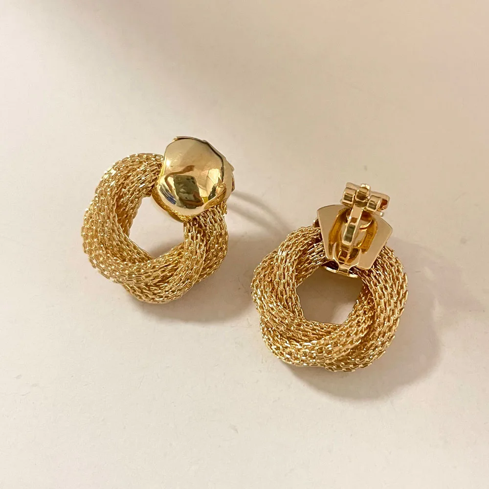 Clip on Earrings No Pierced for Women Vintage Gold Statement Geometric Hollow Round Ear Clips Jewelry Brinco Feminino Party Gift