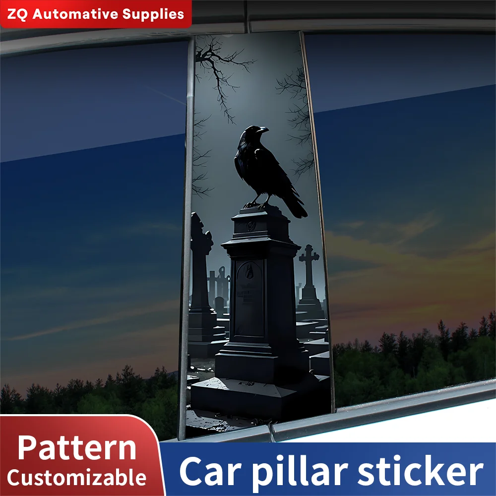 

Crow Cross Car Stickers Horror Auto B Pillar Waterproof Decoration Cover Scratches Car Door Pillar Sunscreen Decals Accessories