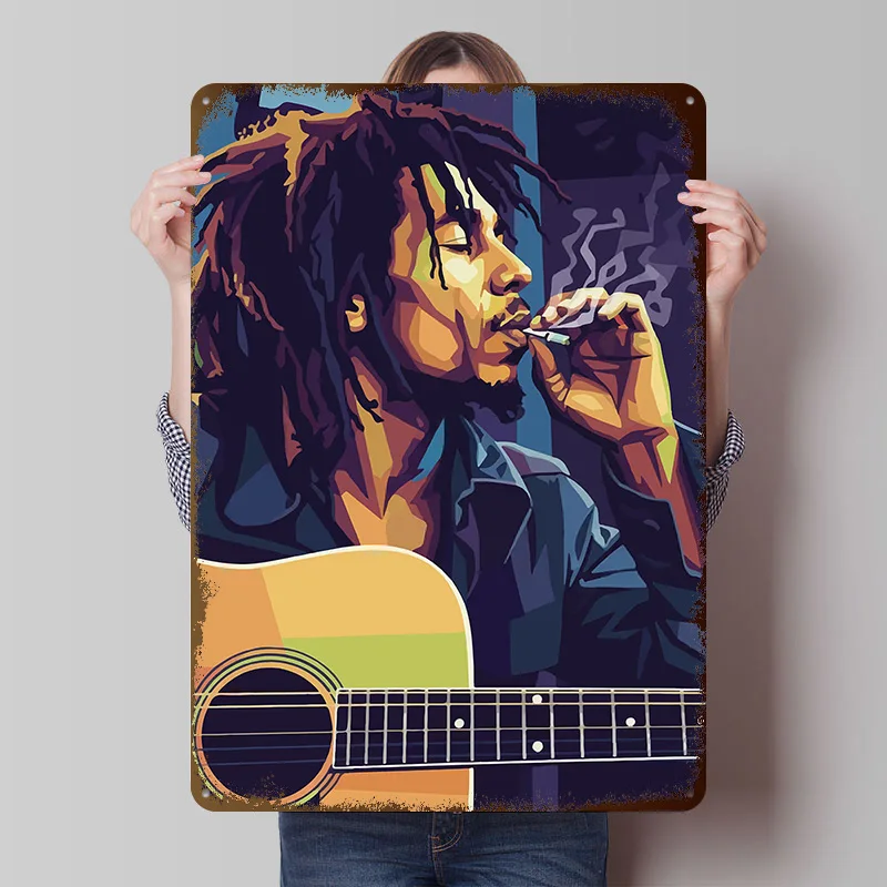 Image of Bob Marley mit Gitarre Digitaldruck-Poster, personalisierte Retro-Wandkunst, Vintage-Metallschilder für Raumdekoration, Garage, Zuhause