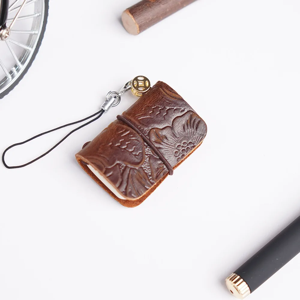 Cow Leather Mini Notebook 32 Sheet 64 Page Multi-Purpose Use Portable Notebook Handbook Key Chain Notebook Schedule Planning