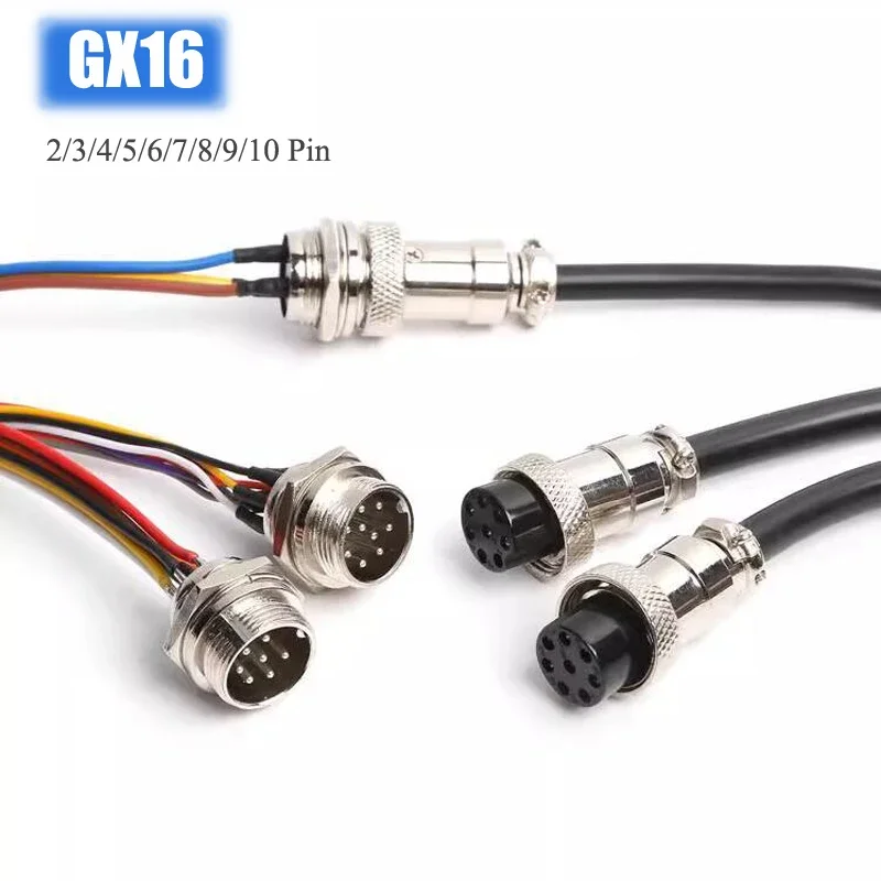 GX16 Aviation Plug Socket with Line GX16 Female to Female Connector Cable 2/3/4/5/6/7/8/9/10 Pin Scoket with 50cm~3M Wire