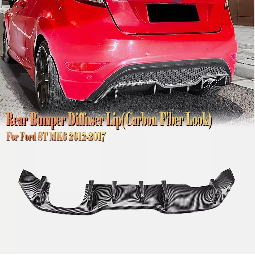 Rear Bumper Diffuser Lip Carbon Fiber Look/Gloss Black Boot Lower Splitter Kit fit for Ford Fiesta ST MK6 Ford B-Max B232 08-17