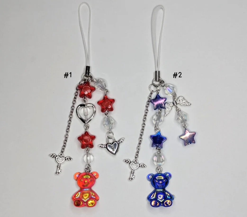 Colourful Bear phone charms, red or blue - {Bearies} (pastel goth, grunge, y2k)