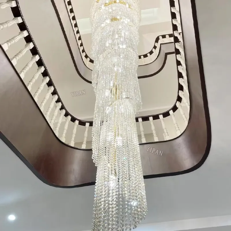 * Modern Custom Hotel Stairs Wedding Decoration Light Square Long Crystal Light Emitting Diode Chandelier