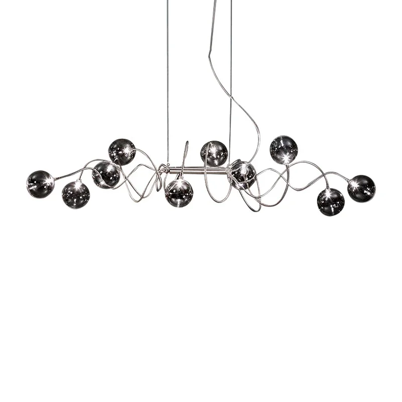 Nordic Multiple Heads Magic Bean LED Pendant Lamp Kitchen Dining Bedroom Chrome Body Chandelier Two Glass Shades Are Available