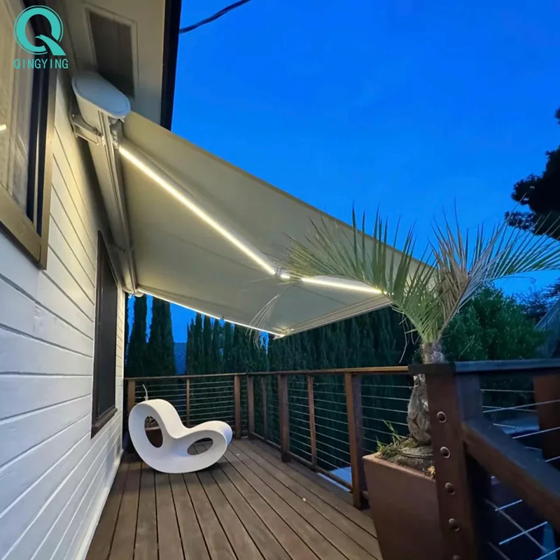 

Luxury LED-illuminated electric telescopic folding adjustable-arm canopy Suitable for balcony rain protection Outdoor garden use