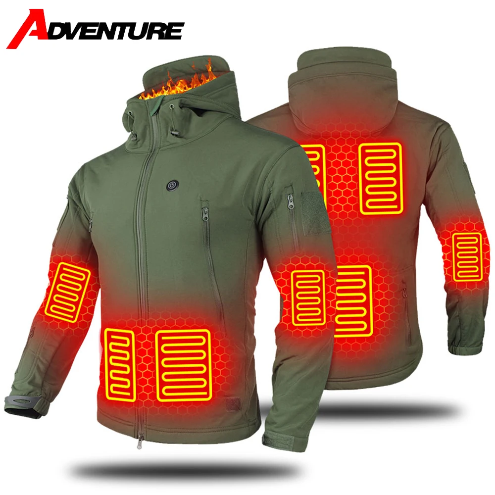 

7 Areas Heated Jacket Winter Motorcycle Hooded Jacket USB Electric Heating Camping Warm Jacket Washed Windproof