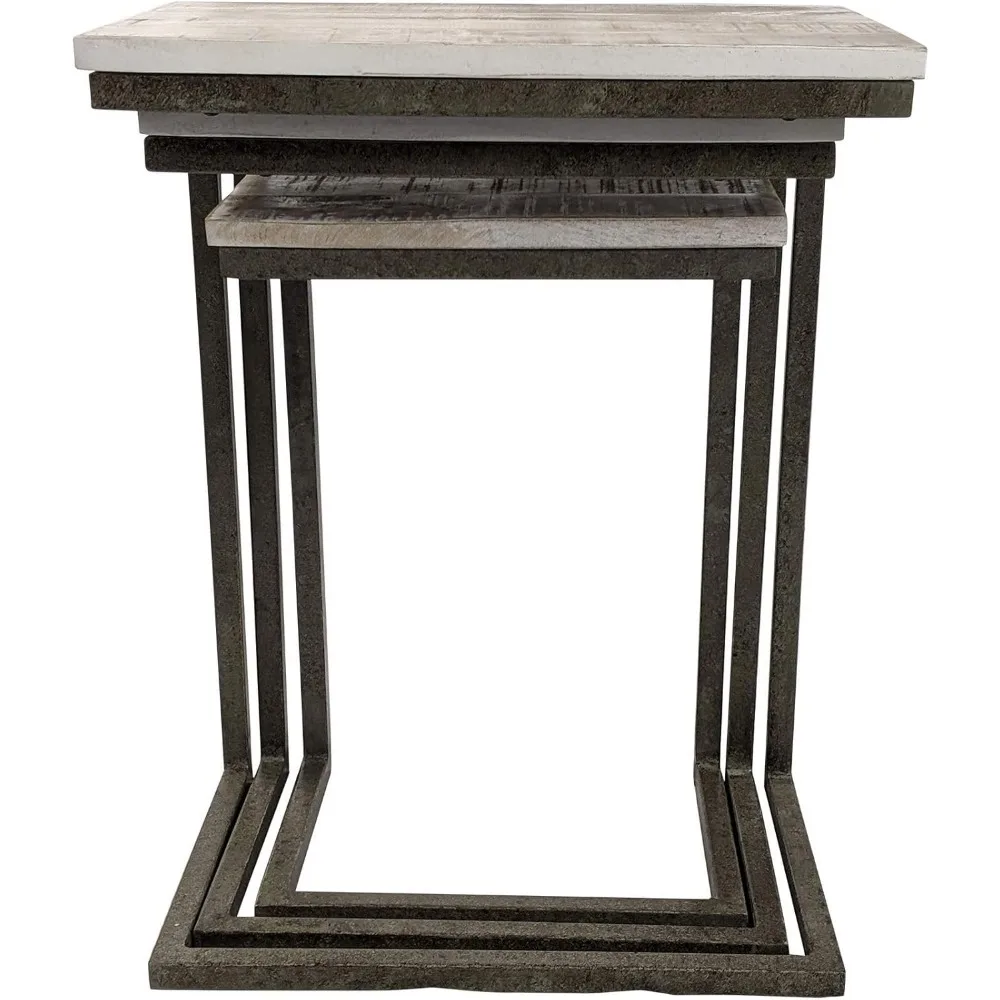 Rectangular Wooden Top 3-Piece Nesting Table Set with Alloy Steel Frame - Modern Space-Saving Furniture