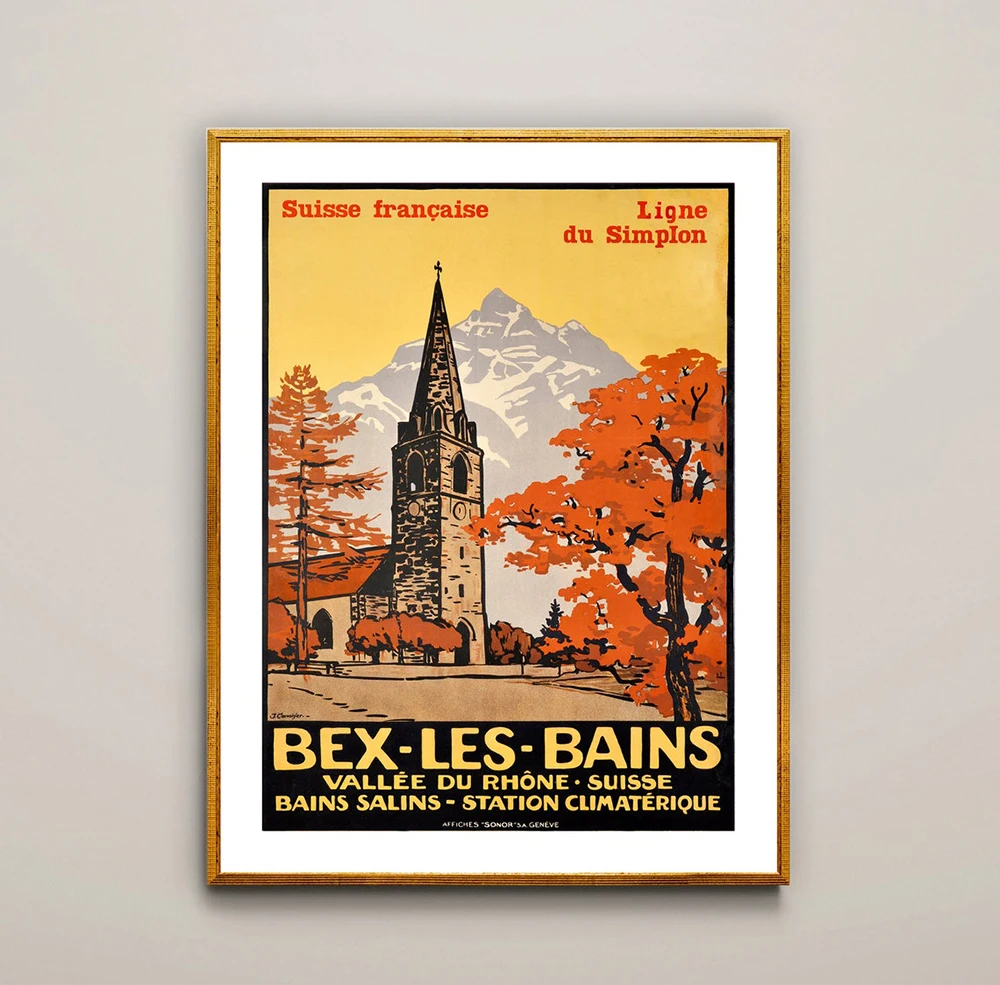 Bex Les Bains, Suisse Vintage Travel Poster - Poster Paper or Canvas Print / Gift Idea / Wall Decor