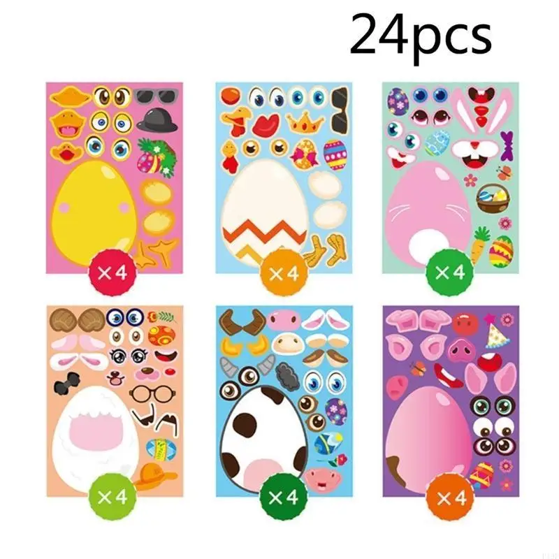 

F19F 24 Piece Easter Stickers Animal Face Make Your Own Stickers Kids Gift