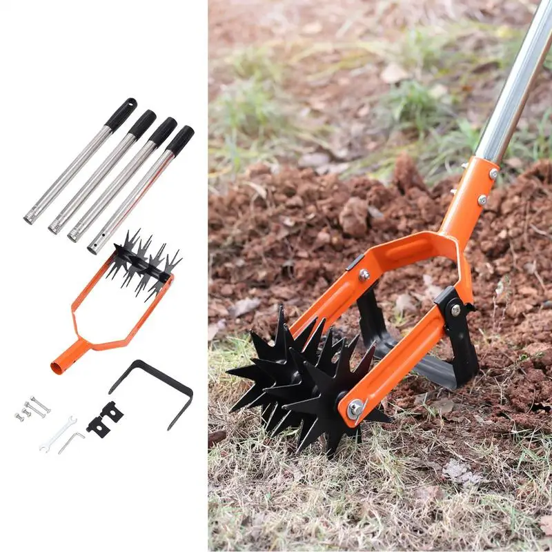 Garden Rotary Tiller Steel Hand-Held Tiller with Foot Bar Heavy Duty Hard and Soft Soil Loosener with Non-Slip Handle for Lawn