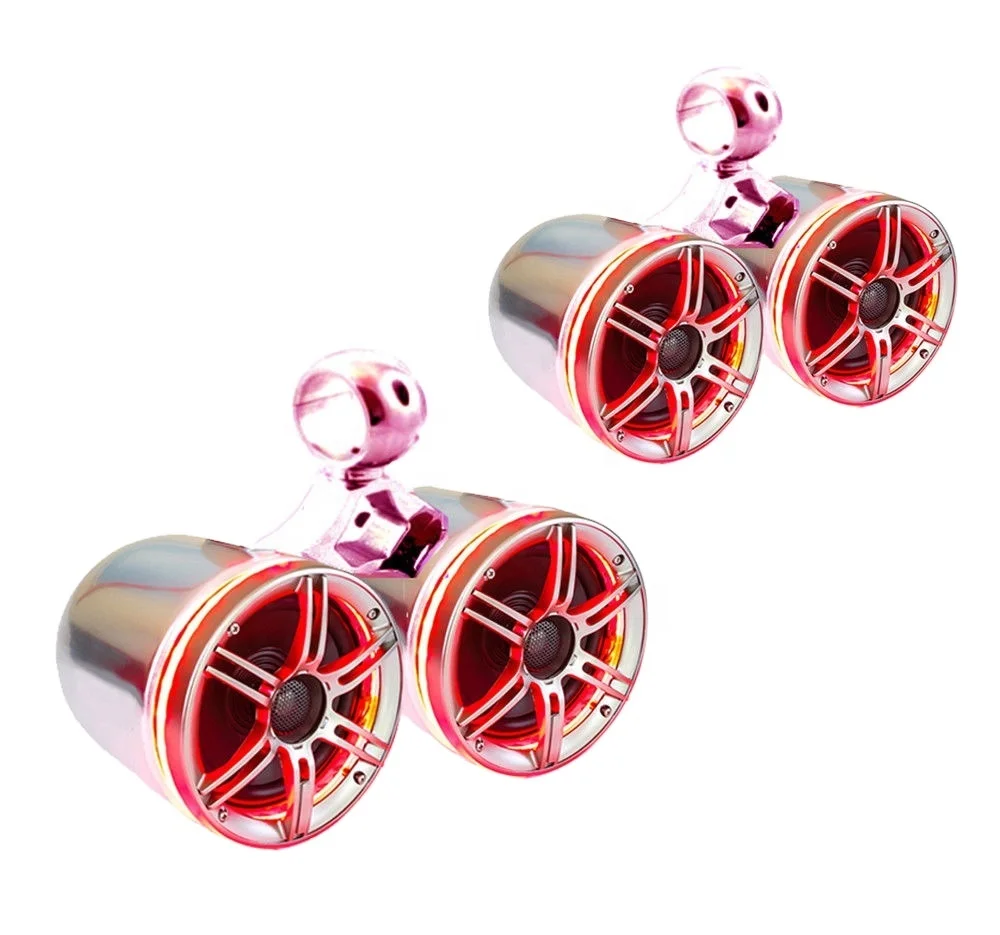 

Pair of Reborn Twin Wakeboard Tower Speaker With LED Light Ring Aluminium Marine Boat Speakers