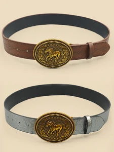 Western Retro Women's Belt with Carved Horse Image Buckle, Jeans Belt, Daily Casual Versatile Belt