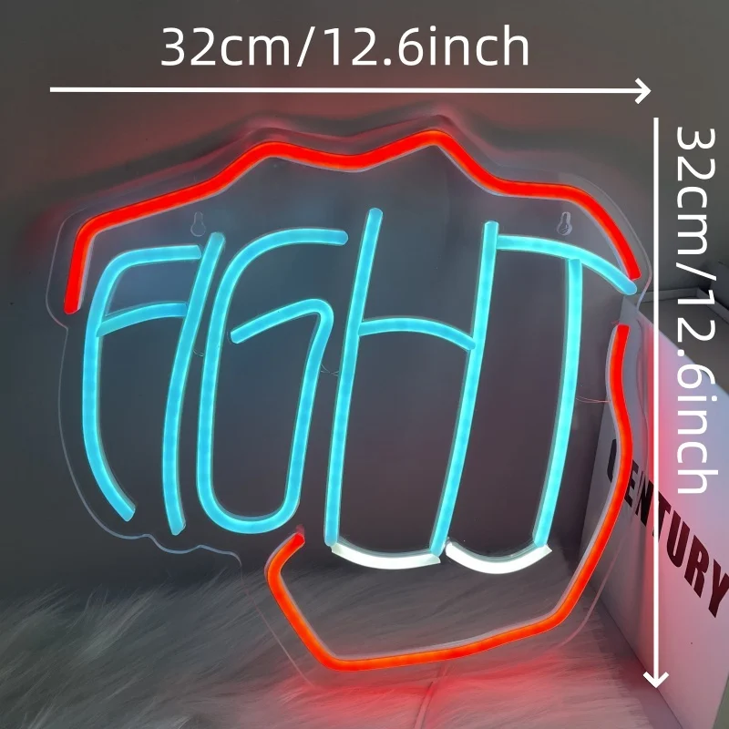 FIGHT neon, suitable for gym, exercise area or workspace, USB powered, dimmable switch