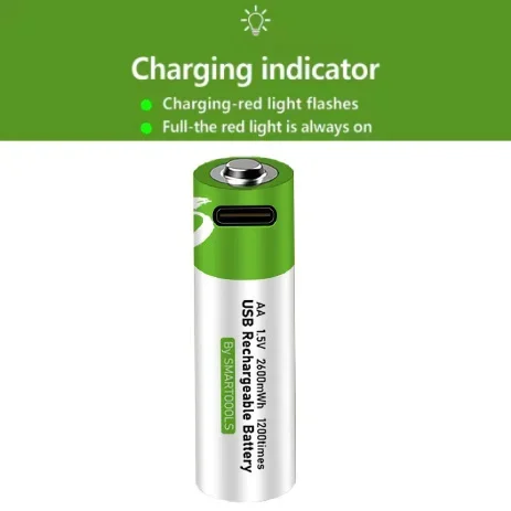 Bateria de lítio recarregável AA com interface TYPE-C 1.5V2600mWh, usada para controle remoto de carros de brinquedo. Microfone. Porta USB