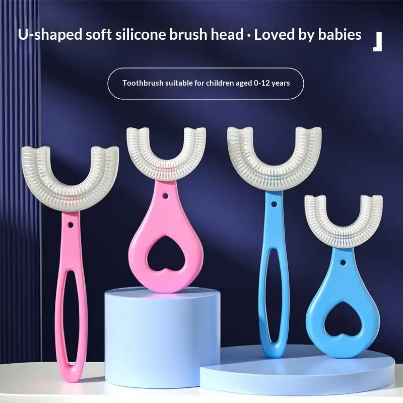 Kids U Shaped Toothbrush Food Grade Silicone Bristles Full Teeth Coverage 2 To 12 Years Old Children Oral Care No Hurt