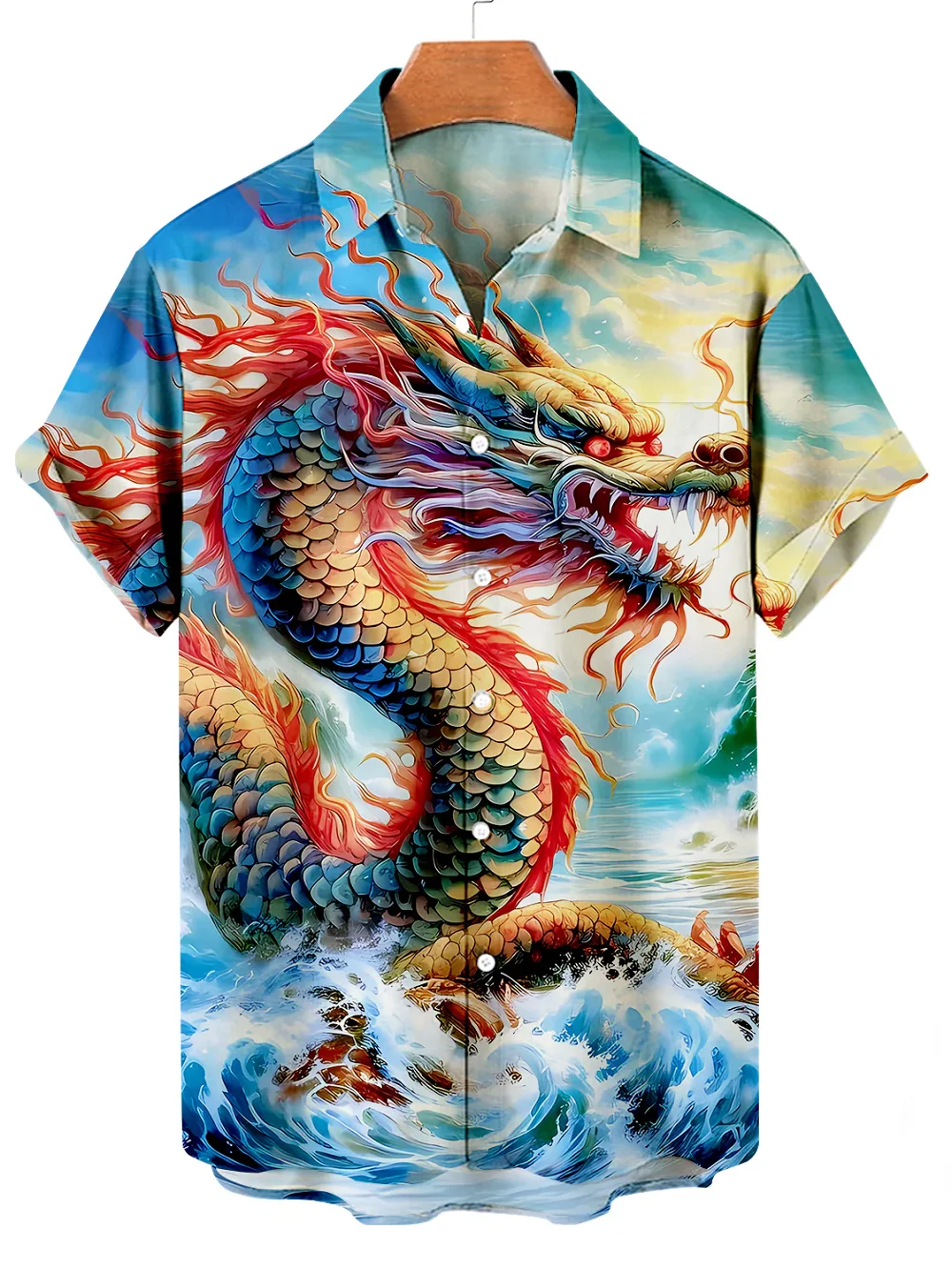 New Chinese Loong Retro Mens Shirt With Ethnic Pattern Printed Short Sleeved Top Fashionable Casual Wear Loose Men's Shirts