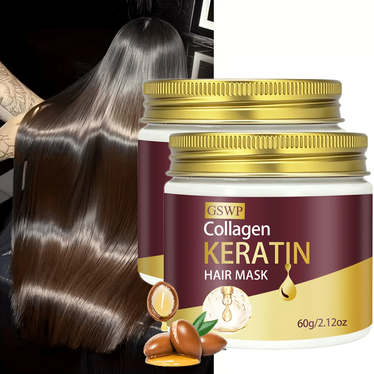 Mascarilla Capilar de Colágeno y Queratina GSWP, Mascarilla Capilar 7 en 1, Adecuada para Hidratar el Cabello Seco y Prevenir la Rotura del Cabello 60/120G