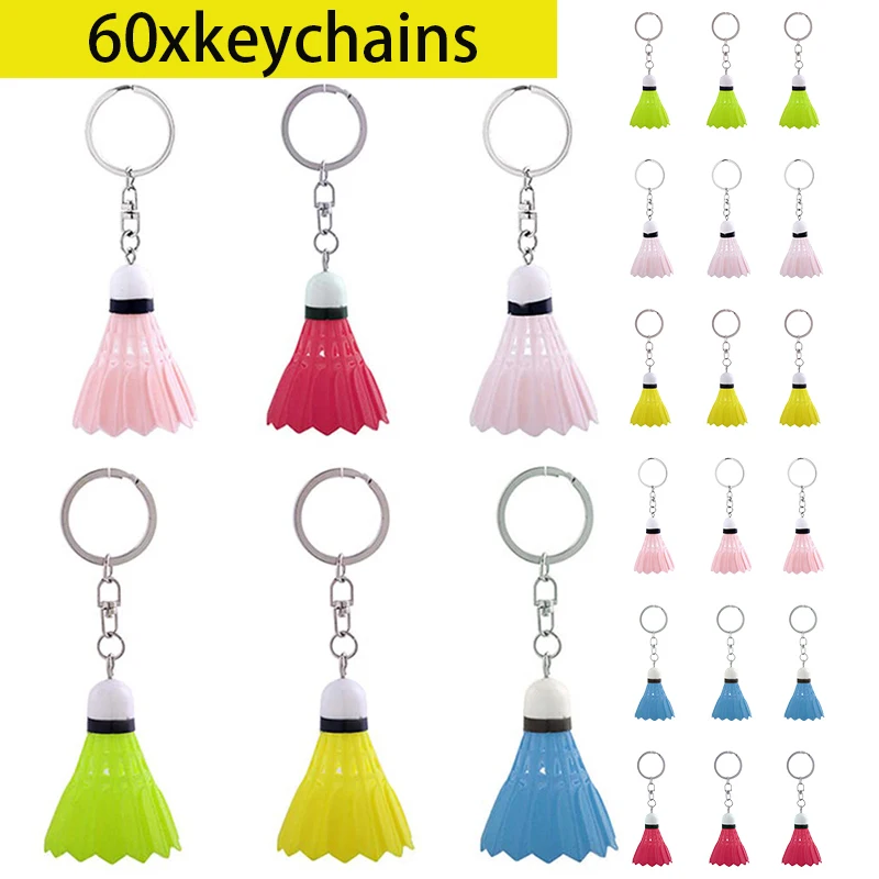 60Pcs Colorful Miniature Badminton Keychains Sports Ball Decorative Keychains Sports Pendant Gift Key Ring Souvenirs