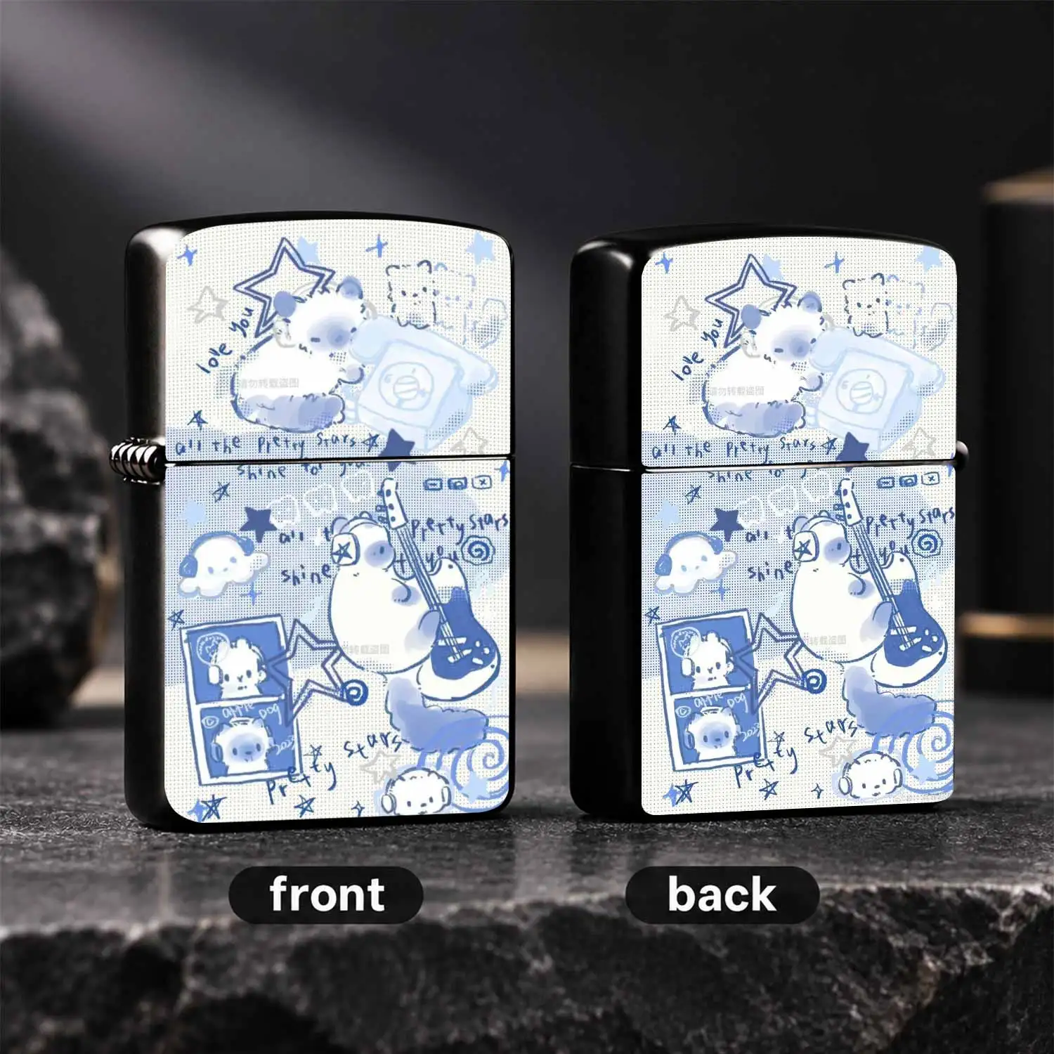 Cute Blue Starry Print Lighter, Dreamy Hand-Drawn Style Portable Daily Use Igniter, Soft Aesthetic Sweet Gift For Partner Friends, Suitable For Dating Gathering Casual Scenes, Delicate Whimsical Decorative Small Item To Add Warm Vibe To You