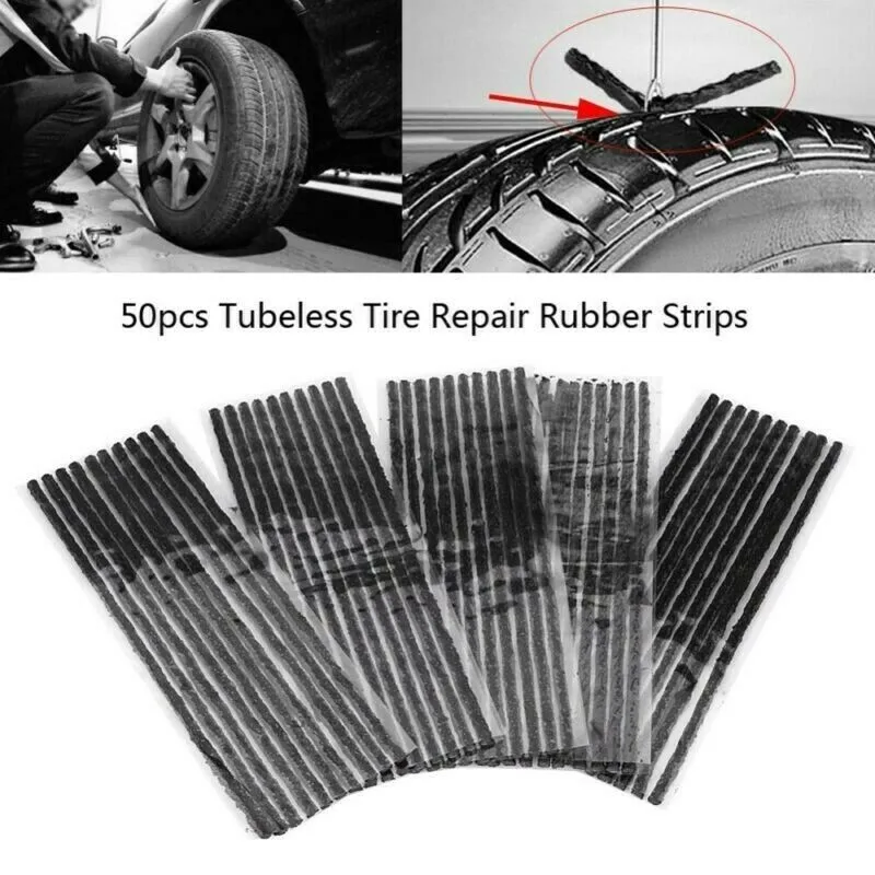 50pcs Car Bike Tyre Plug Tire Tubeless Seal Strip Puncture Repair Tool Car Tire Repair Accessories Car Tires Rubber Seal Strips